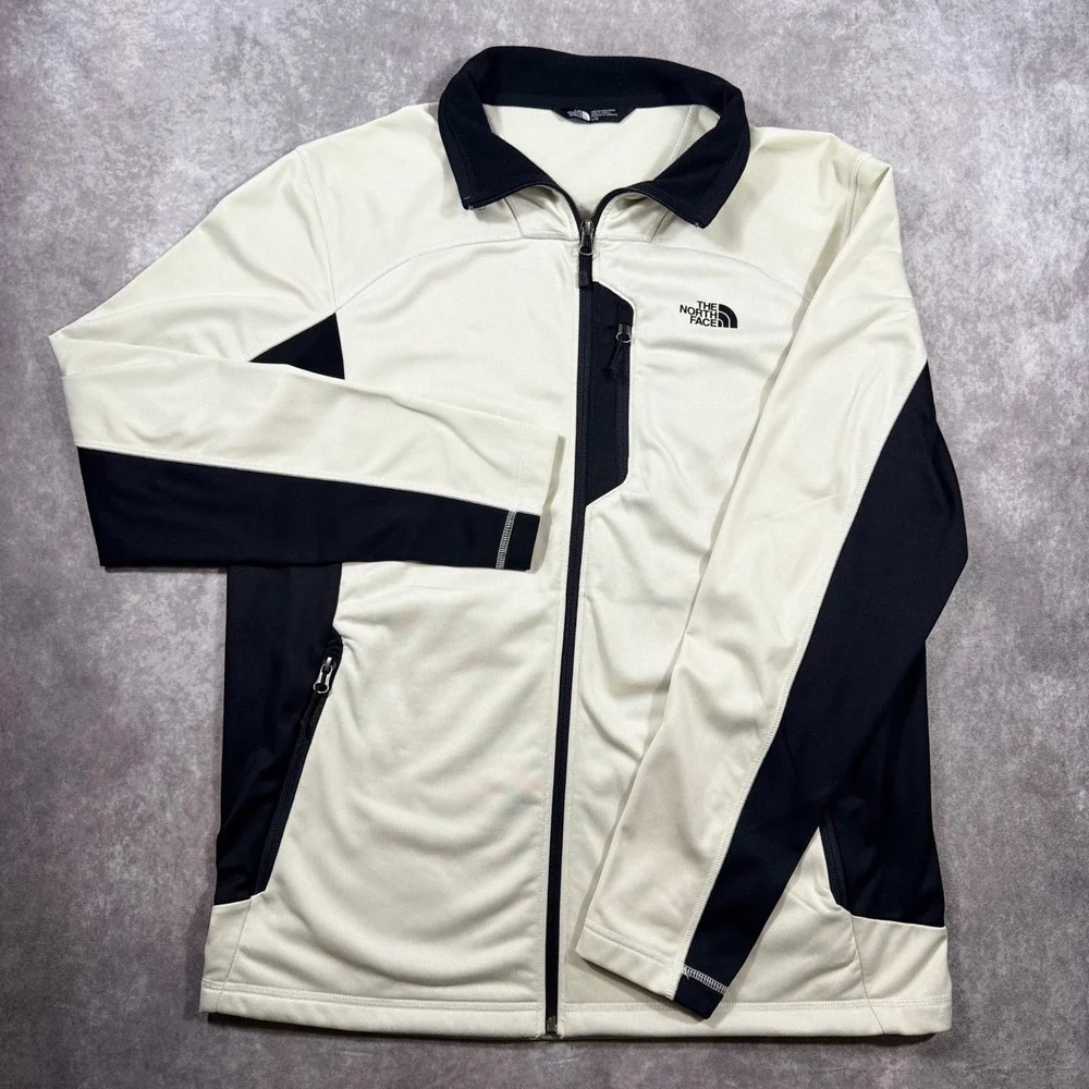 The North Face Mens Full Zip Track Jacket White/Black Color block Large